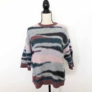 J. JILL Pure Jill Arsia Kimono Sweater Pinkfrst Abstract Stripe Womens Small
